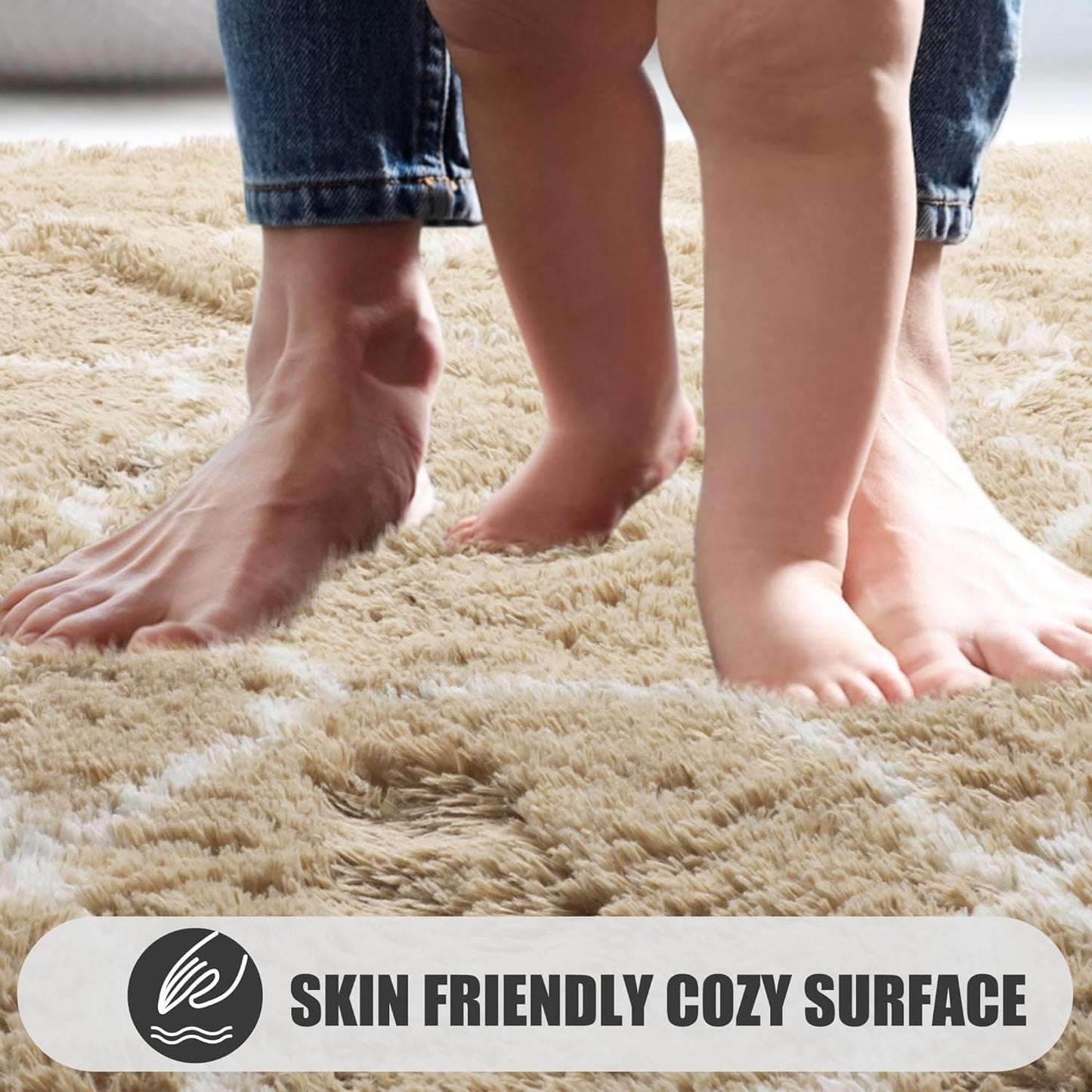 ONASAR Rugs for Living Room Bedroom, 5x8 Washable Fluffy Beige and White Area Rug, Geometric Boho Soft Plush Shaggy Fuzzy Floor Carpet for Nursery Kids Girls Boys Teen Dorm Home Decor Aesthetic