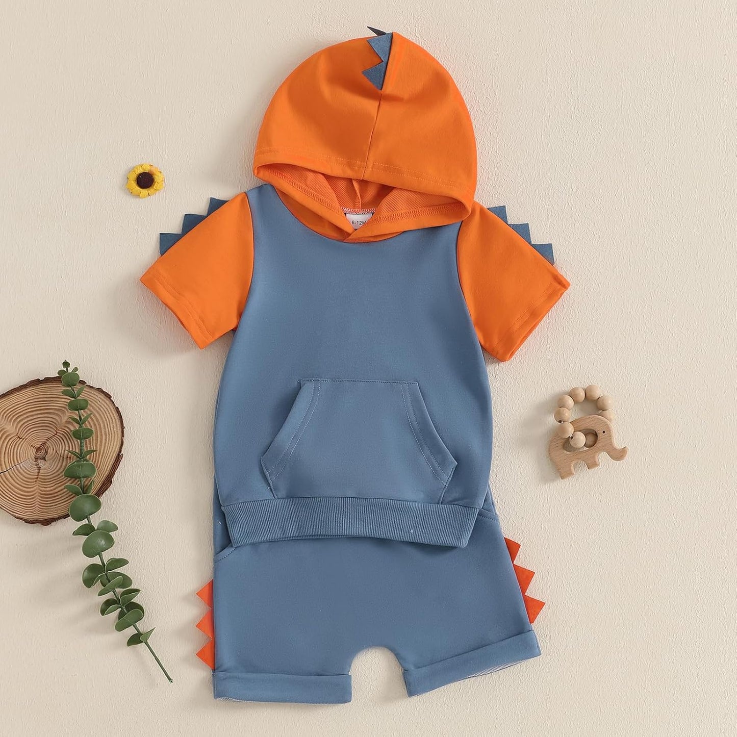 Toddler Baby Boy Summer Hooded Outfit Contrast Color Short Sleeve T Shirt Top Elastic Shorts Summer Clothes Set