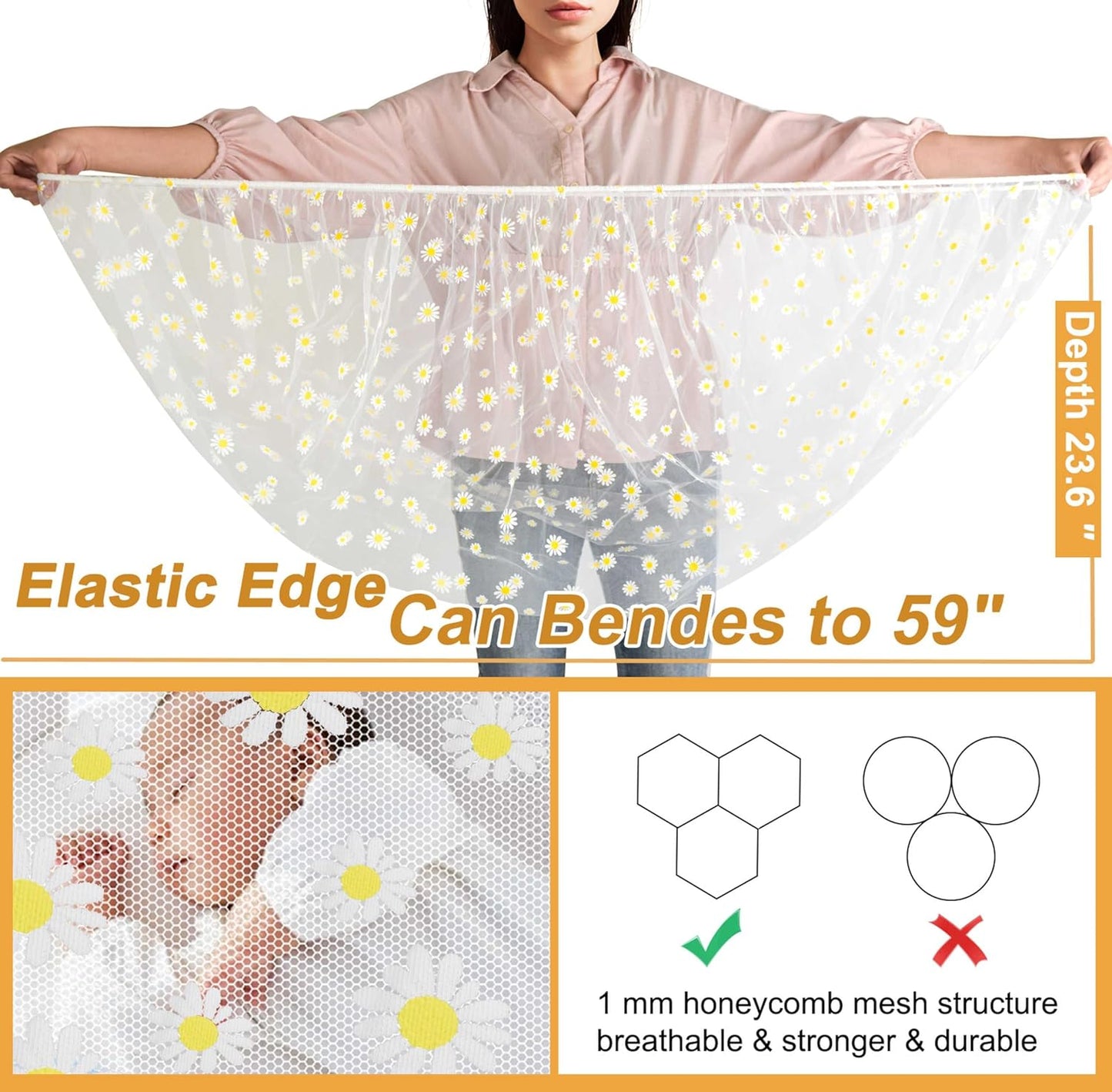 Baby Stroller Mosquito Net (2 Pack) - Durable Mesh Protection for Bassinets, Cradles, Playards, Pack N Plays & Portable Mini Cribs | Breathable Universal Fit Insect Barrier (Black + Daisy)