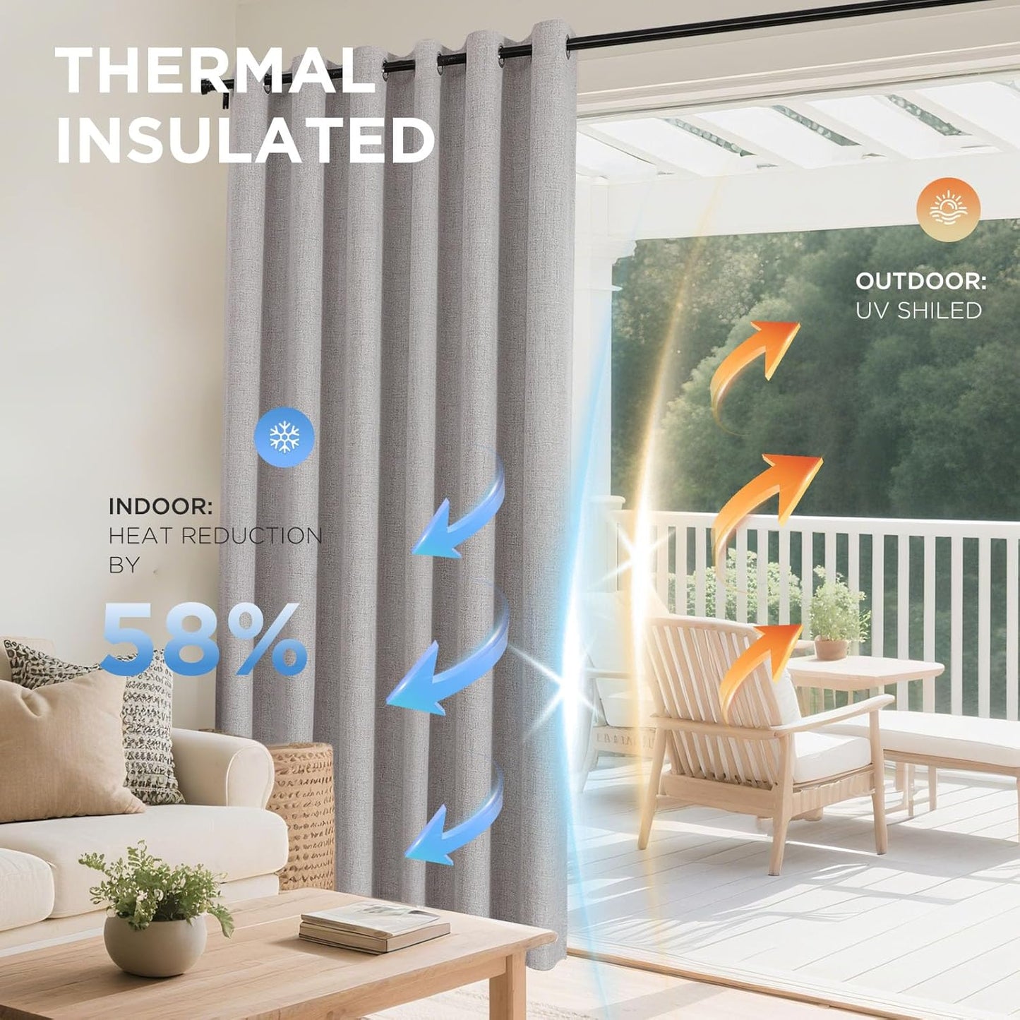 Joydeco Blackout Curtains 108 Inches Long 2 Panels Burg, Room Darkening Curtains for Bedroom, 100% Black Out Textured Thermal Drapes Privacy Protection 2 Panels Set(W52 x L108 Inch, Greyish White)