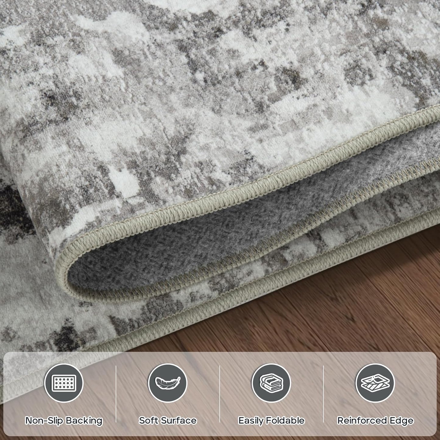 5x7 Area Rugs for Living Room Rug Washable: Modern Rug for Dining Room Bedroom Carpet Non Slip Low Pile 5 by 7 Indoor Abstract Nursery Home Office Black Gold