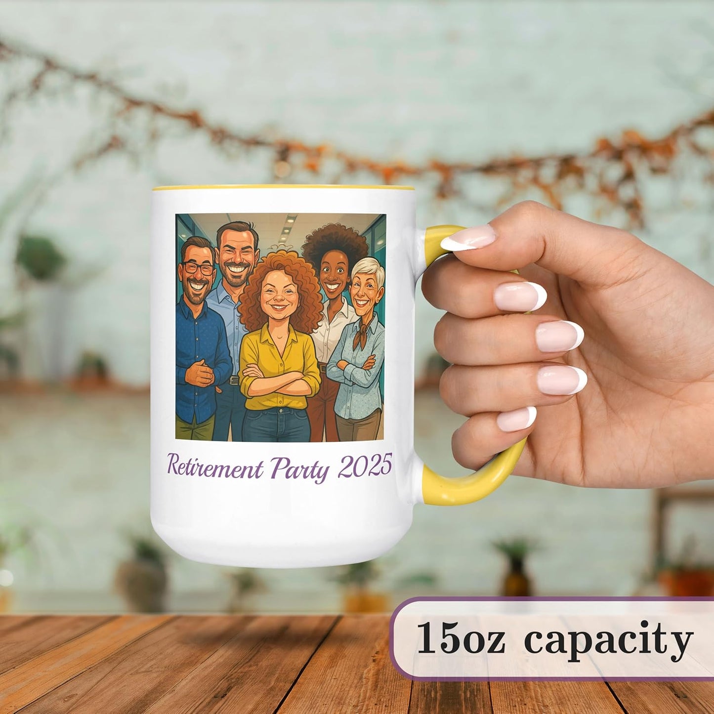 Personalized Coffee Mug, Custom Photo Caricature Gift, Funny Customized Coffee Gift for Men & Women, Custom Mugs with Pictures, Yellow 15oz Customized Ceramic Tea Cup