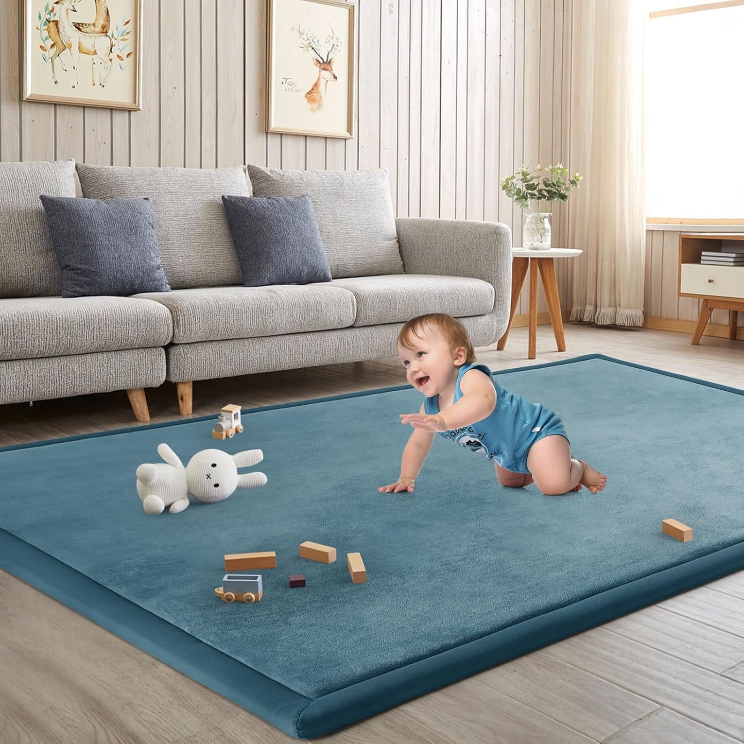 Baby Play Mat for Floor Tummy Time Mat Nursery Rug Muscle Mat Area Rug Playroom Rug Tatami Mat 6'7"x4'11" Memory Foam 1.3" Thick Crawling Mat For Babies,Toddlers, Infants, Kids,Floor Mat(Green)