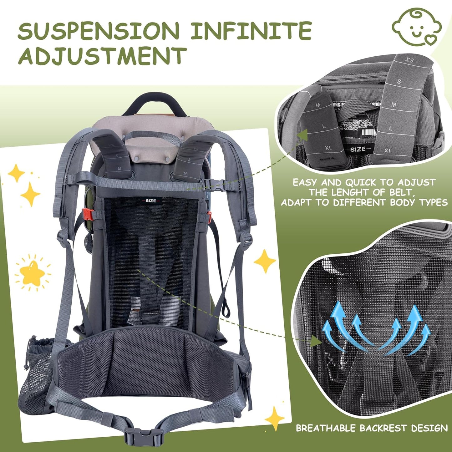 WIPHA Baby Backpack Carrier, Comfort Toddler Carrier Hiking Backpack with Canopy, Adjustable Lightweight Child Carrier