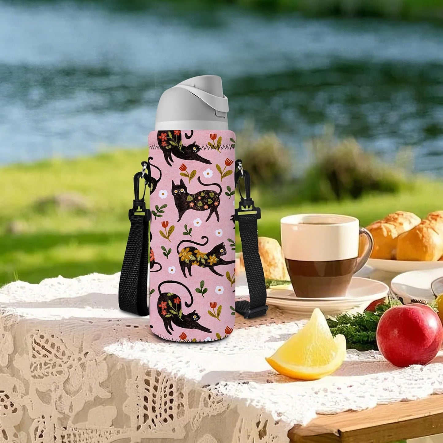 RICHEN Neoprene Water Bottle Carrier Bag with Adjustable Shoulder Strap,Insulated Water Bottle Cover for Stainless Steel/Glass/Plastic Bottles