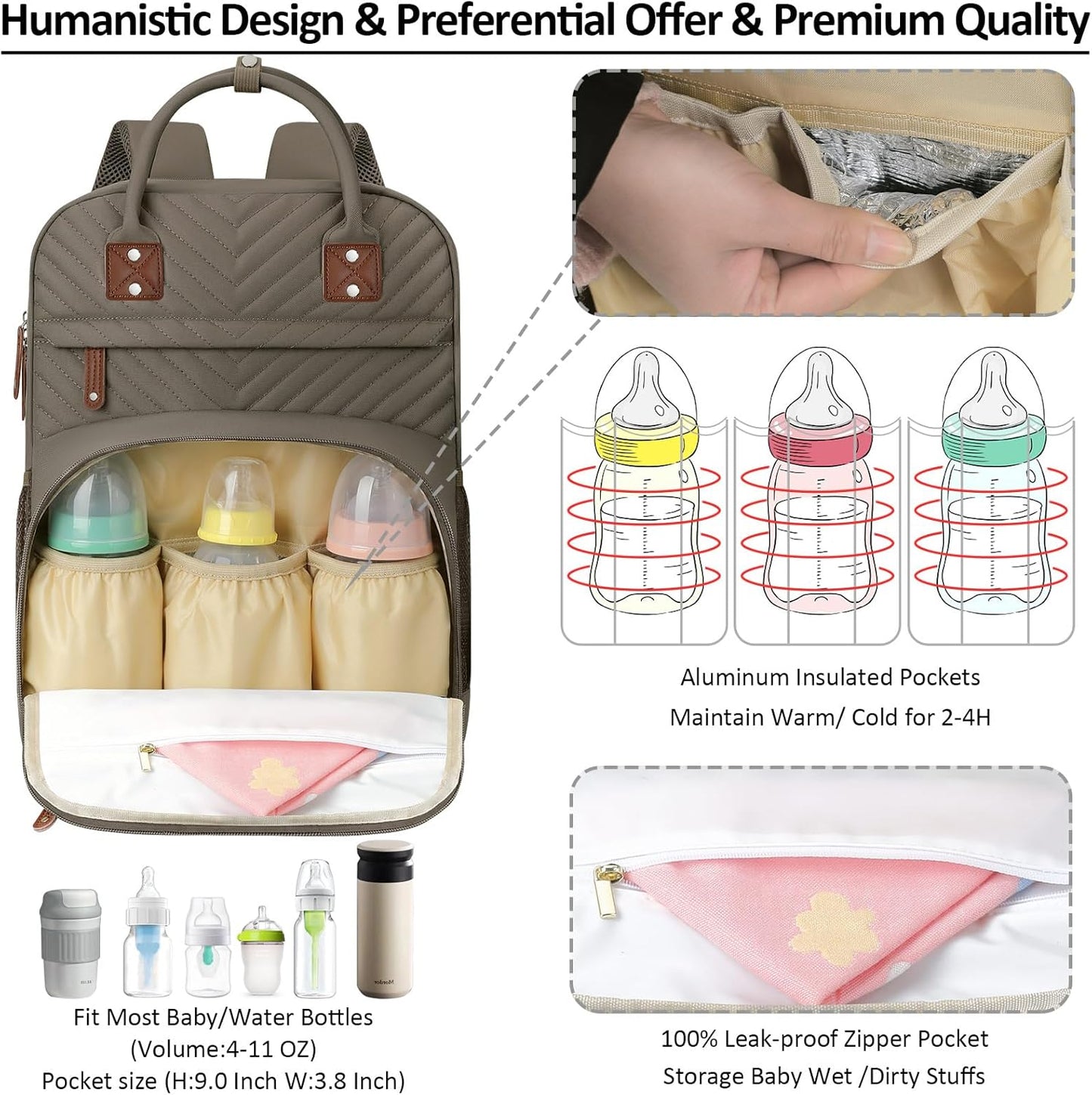 Diaper Bag Backpack Tote for Women Large Capacity, Baby Bag with Insulated Pockets Multifunctional Diaper Bags For Baby Girl Boy Waterproof Baby Bags For Boys Girls Maternity Bag khaki Brown