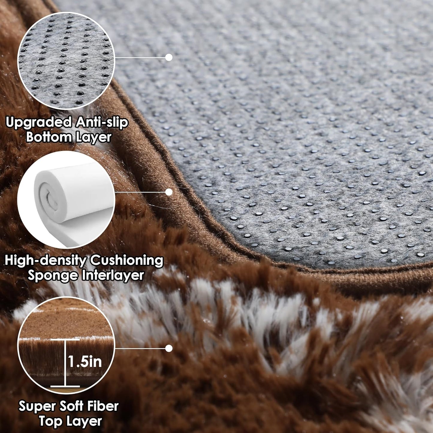 ONASAR 5x7 Area Rugs for Living Room Bedroom, Washable Fluffy Brown and White Throw Rug, Geometric Boho Soft Plush Shaggy Floor Bedside Carpet Mat for Nursery Kids Girls Boys Teen Dorm Home Decor