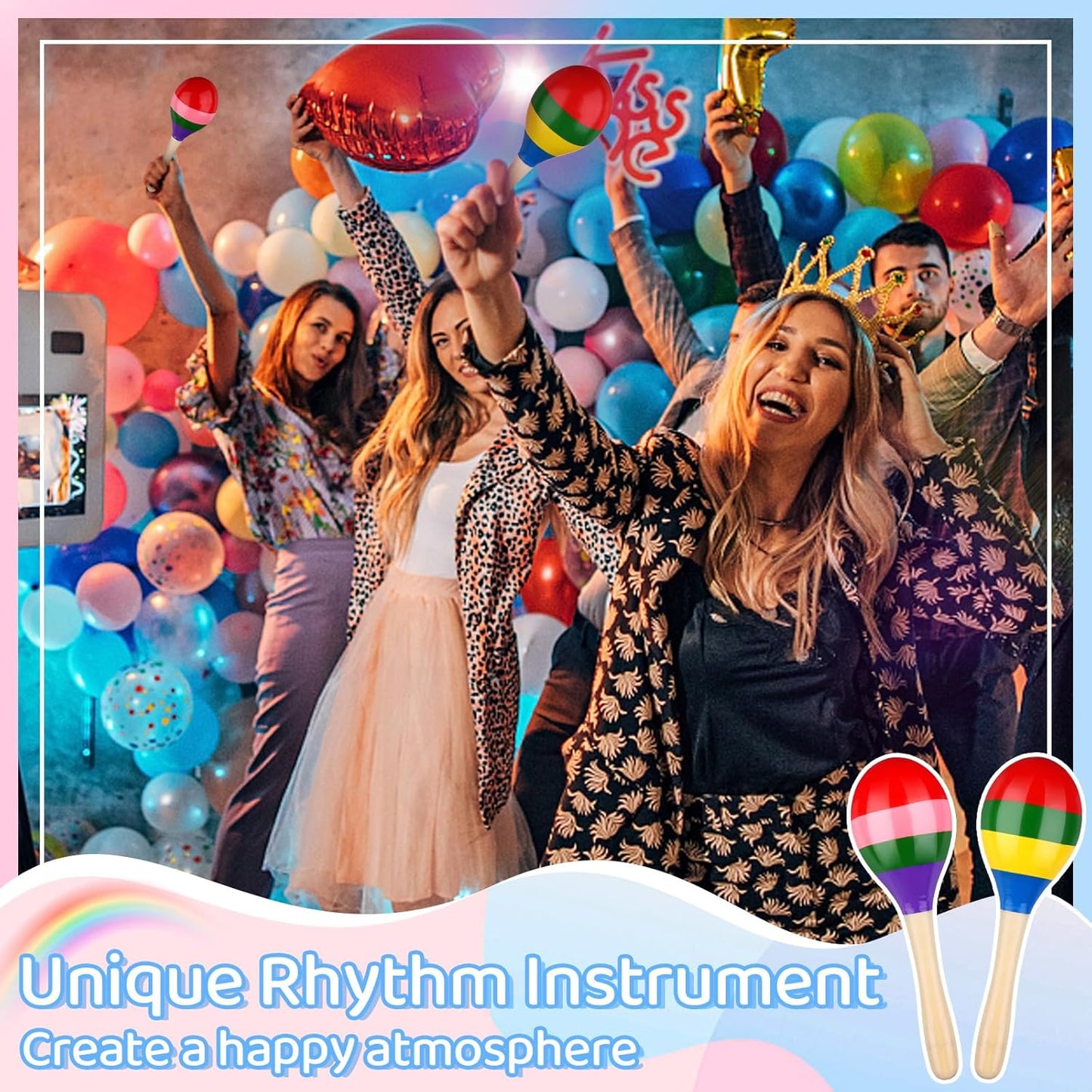 24 Pcs Maracas Hand Percussion Rattles 7.87 Inch Wooden Rumba Shaker Maracas for Adults Kids Maracas Musical Instrument Mexican Fiesta Wood Maracas(Mexican Color & Coloful)