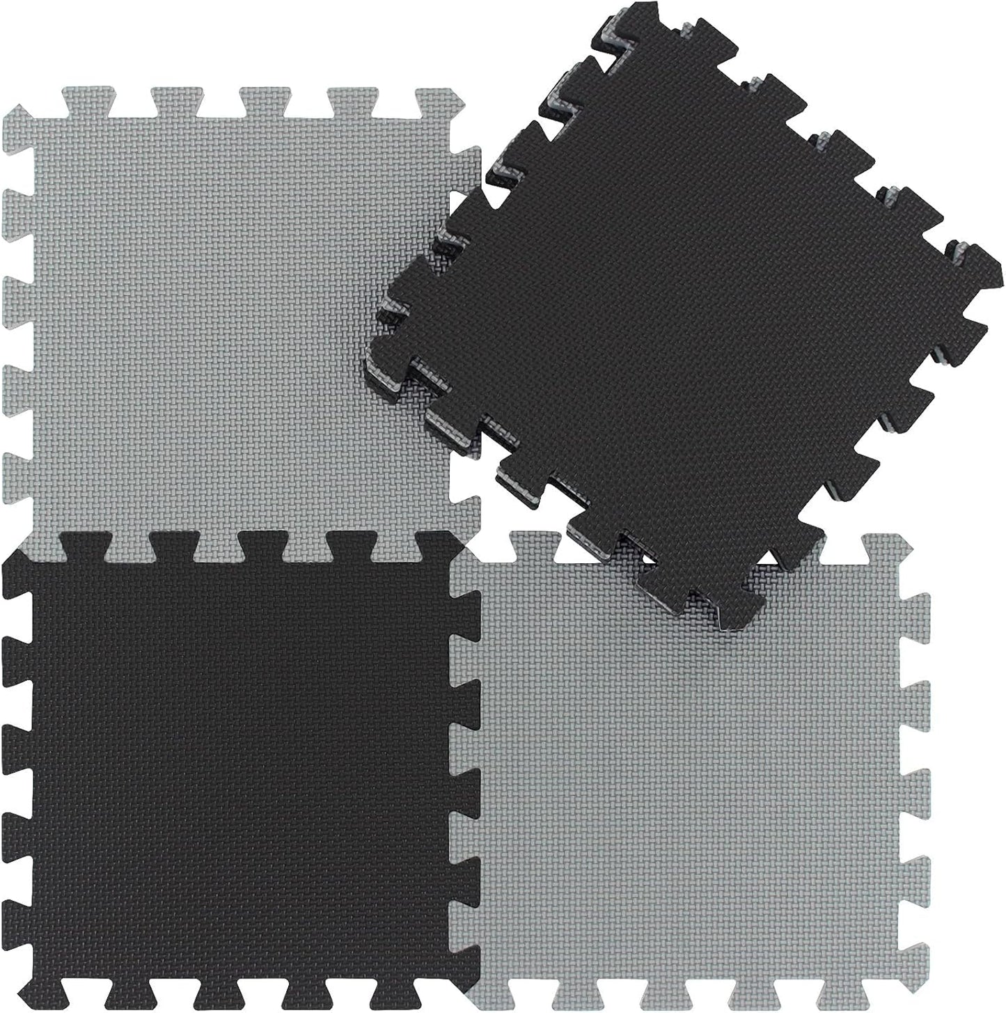 qqpp EVA Rubber 18 Tiles Interlocking Puzzle Foam Floor Mats - Baby Play Mat for Playing | Exercise Mat for Home Workout. Black, Gray. QC-DLb18N