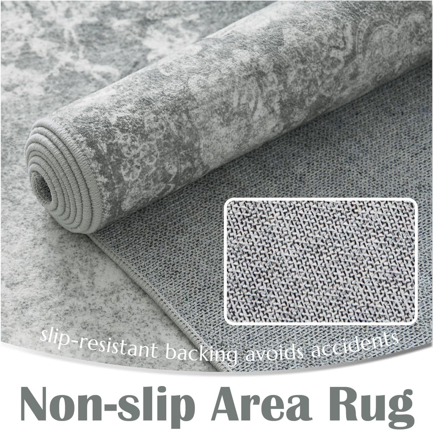 jinchan Floral 2x3 Rug for Entryway - Vintage Washable Area Rug Ultra-Thin Low Pile Soft Small Non-Slip Distressed Indoor Doormat Accent for Entrance Kitchen Bedroom Bathroom (2x3ft,Grey)