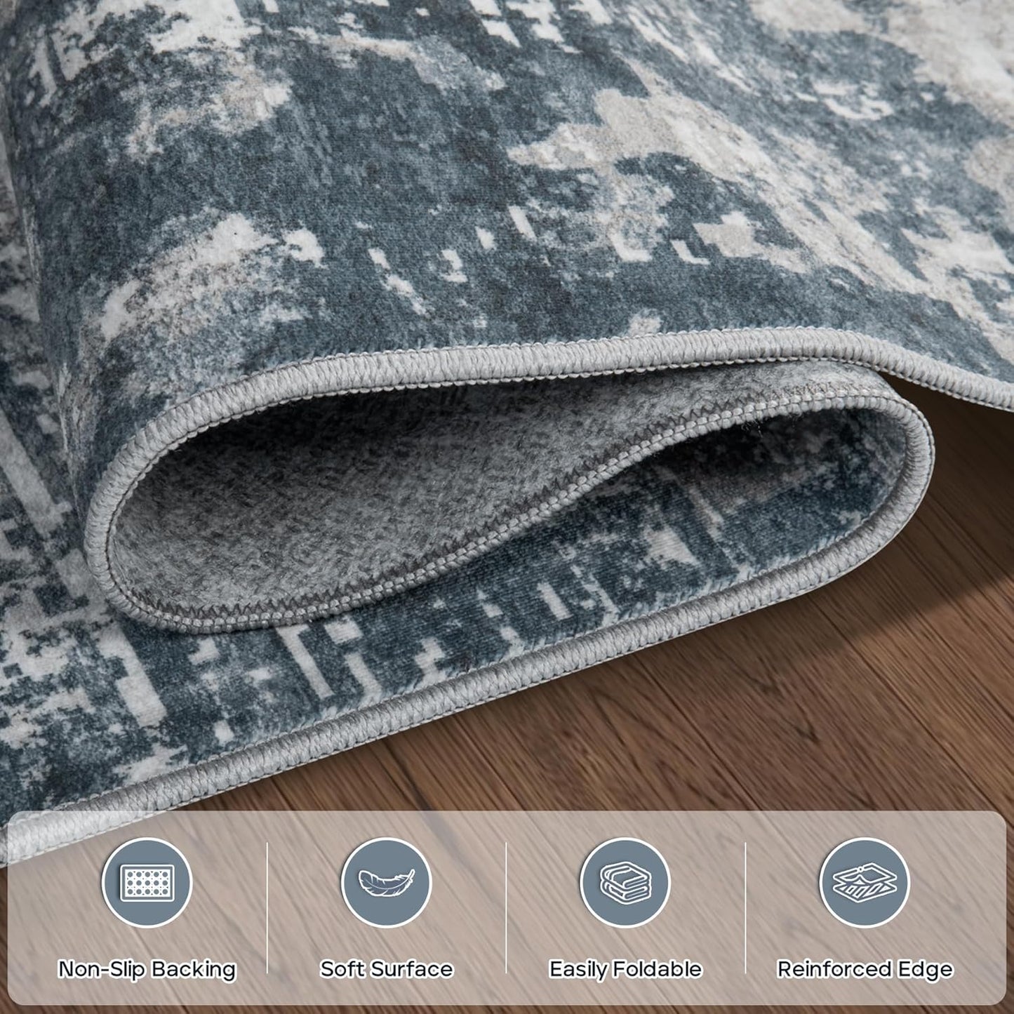 9x12 Area Rugs for Living Room Rug Washable: Modern Large Rug for Dining Room Bedroom Carpet Non Slip 9 by 12 Indoor Abstract Nursery Home Office Blue Grey