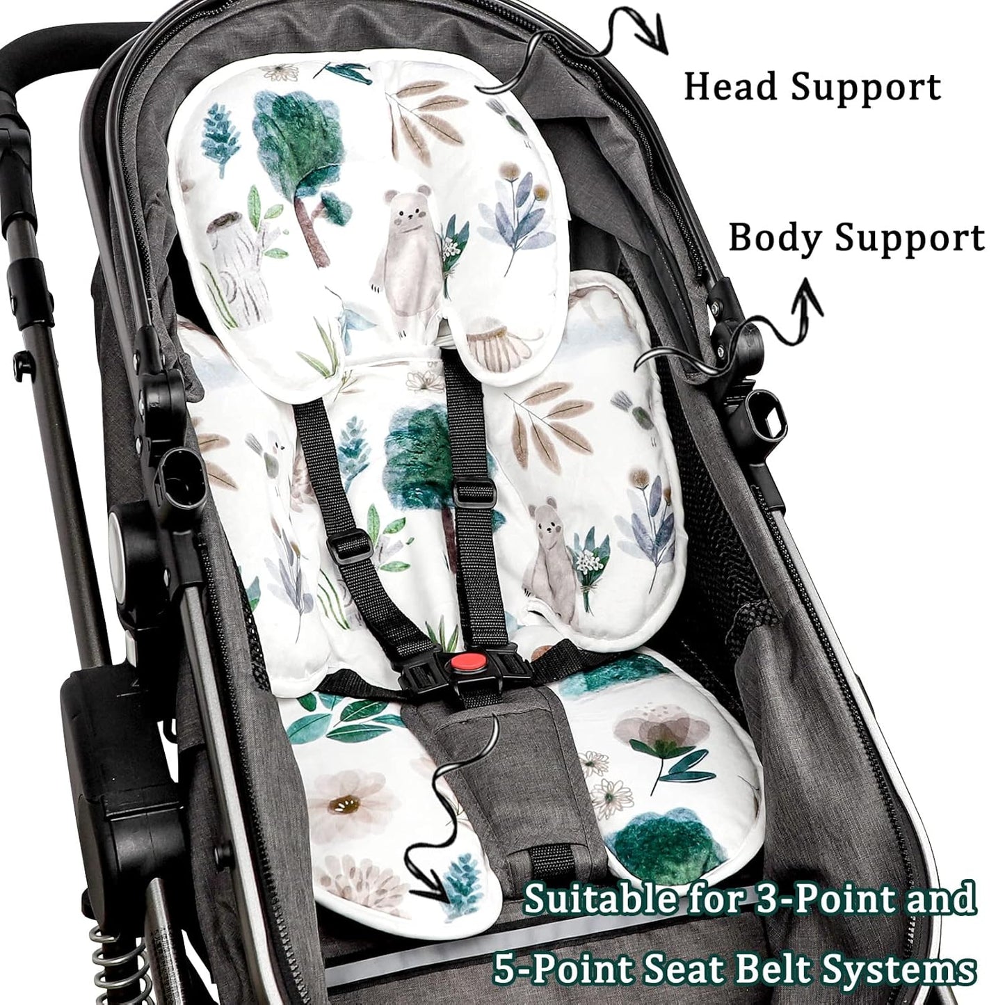 2 in 1 Infant Car Seat Insert, Car Seat Head Support Baby Girls Boys, Soft Newborn Carseat Insert Cushion, Perfect for Carseats, Strollers, Swings (White Animals)