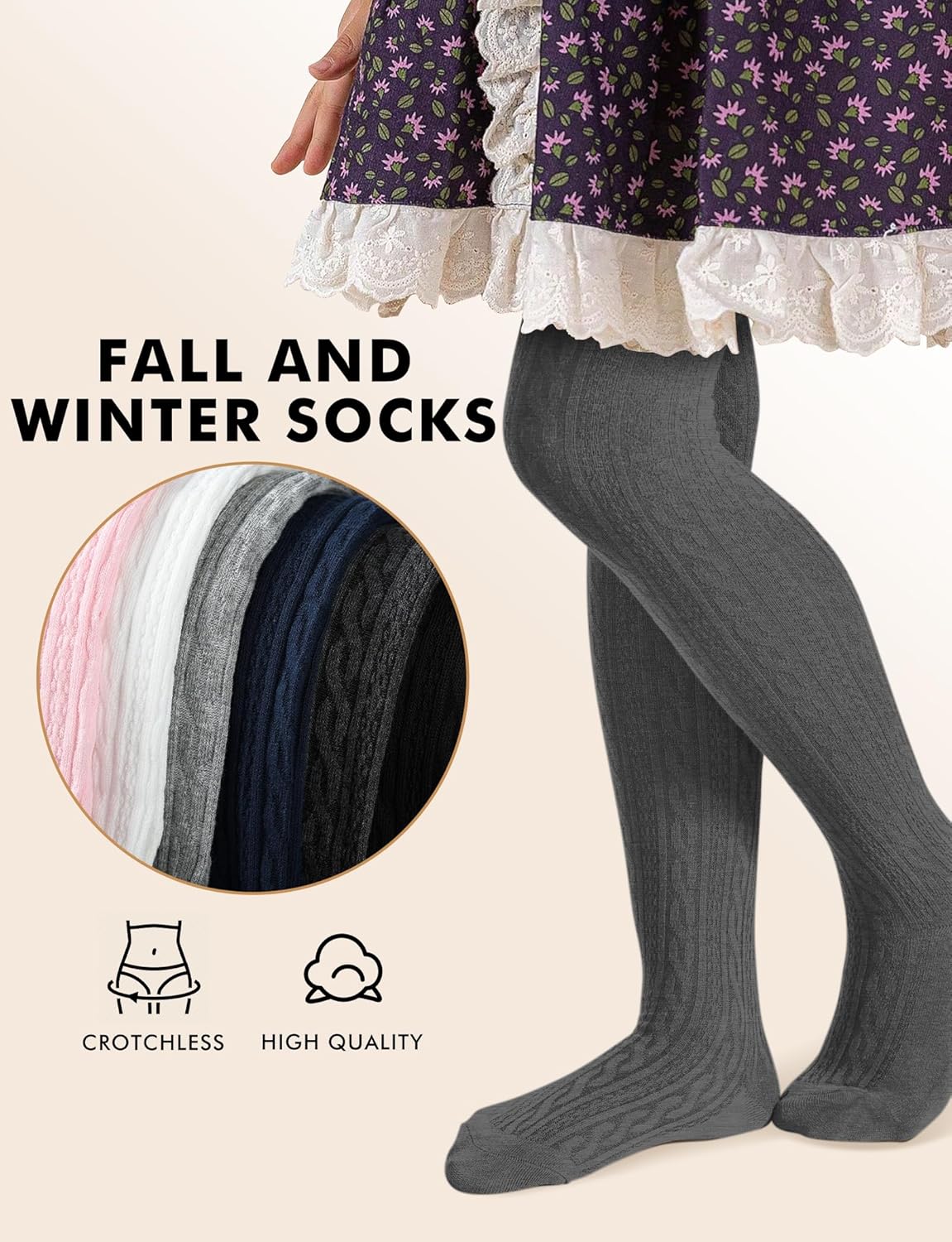 Baby Girls Tights Cable Knit Toddler Leggings Winter Solid Cotton Tights School Stockings 2 Pack 2T-12 Years