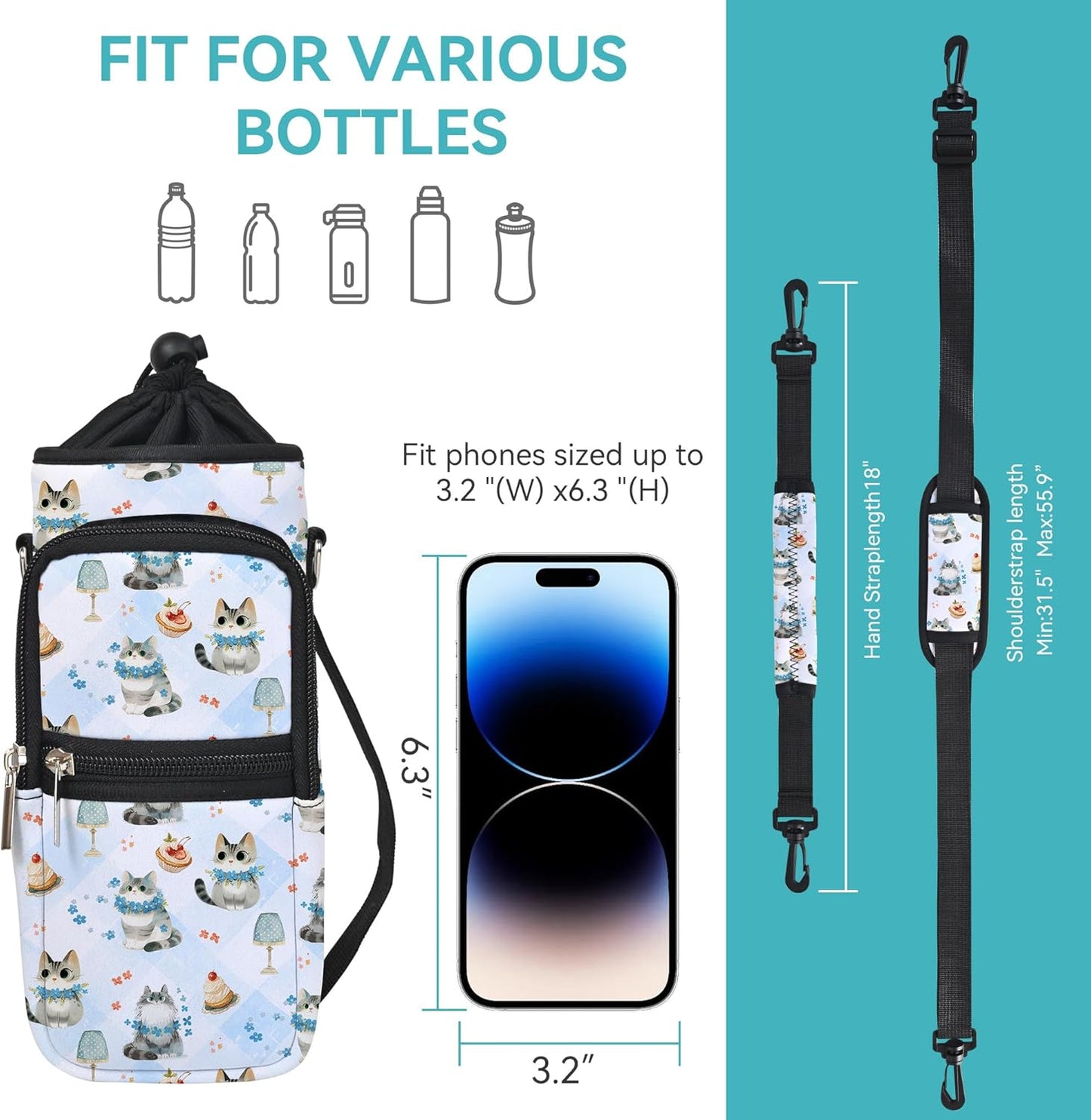 AUPET Water Bottle Sling Bag Sleeve Holder Carrier 25/32/40/64 oz,Insulated Crossbody Water Bottle Case Cover with Strap and Pockets for Men/Women Walking Hiking