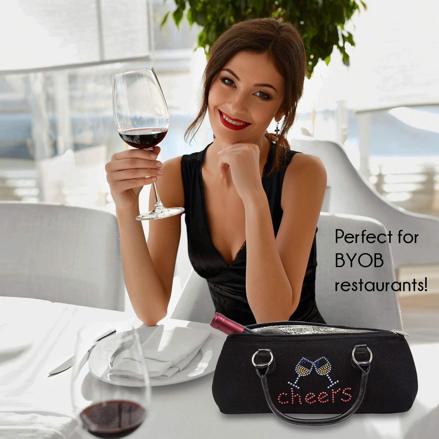 Wine Clutch Bag (Thermal Insulated) Trendy Women’s Carry Tote | Holds Red & White 750mL Bottles | Trendy Fashion | Incl. Portable Waiter-Style Corkscrew (Cheers)