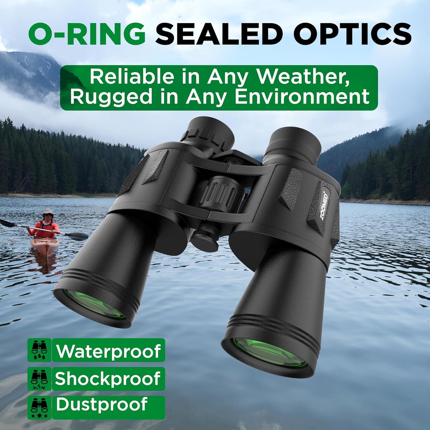 Binoculars with Smart Phone Bracket Adapter, Militar, 20x50, Adults, Bird Watching, High Power Waterproof with Low Light Night Vision for Hunting, Travel, Games, Carrying Case Strap.