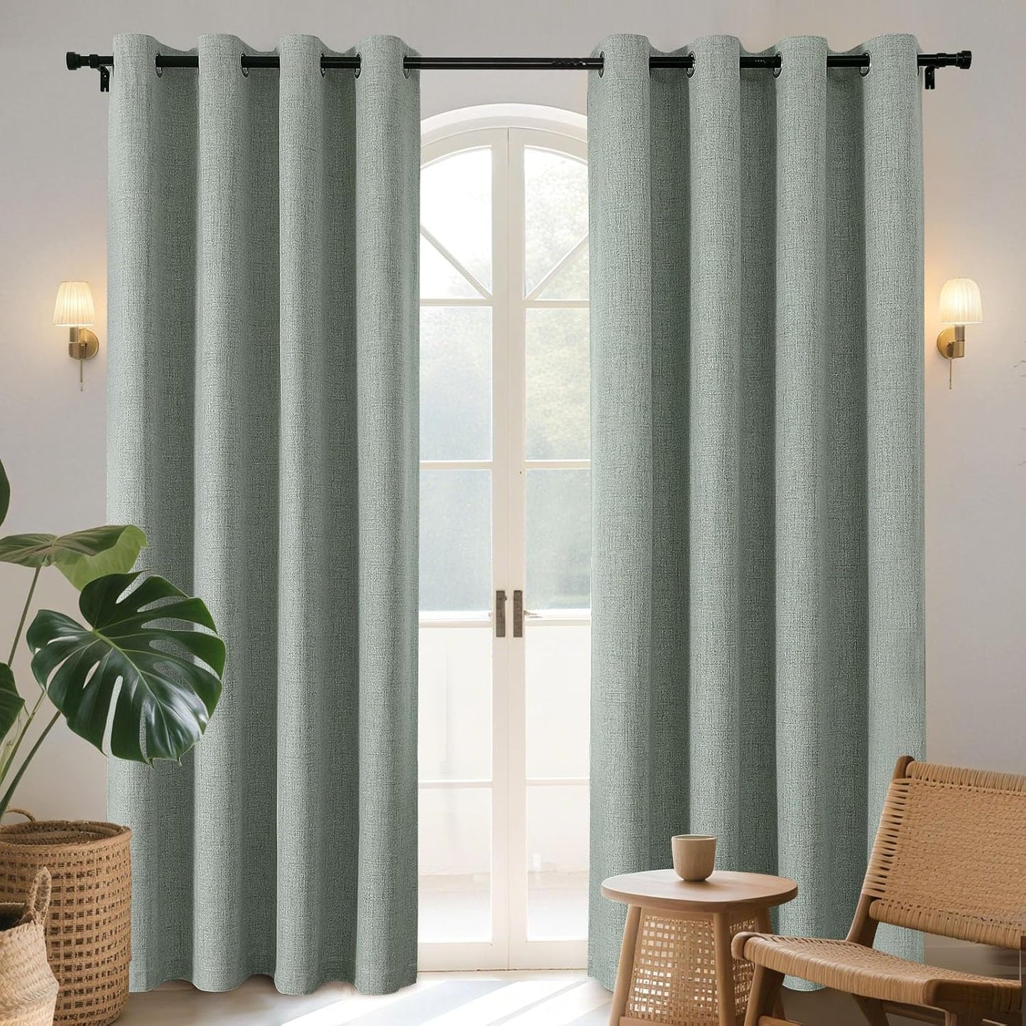 Joydeco Blackout Curtains 72 Inches Long 2 Panels Burg, Room Darkening Curtains for Bedroom, 100% Black Out Textured Thermal Drapes Privacy Protection 2 Panels Set(W52 x L72 Inch, Sage Green)