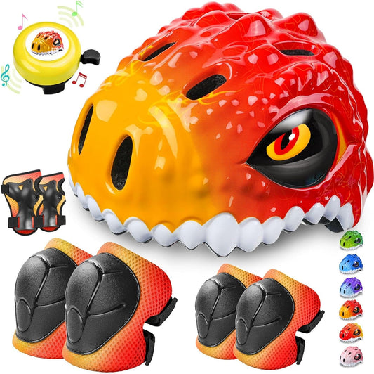 Toddler/Kids Bike Helmet Set for Boys Girls 3D Adjustable Kids Helmet Protective Gear Set Knee Elbow Wrist Pads and Multi-Sports Skateboard Scooter Cycling Roller Balance Bike