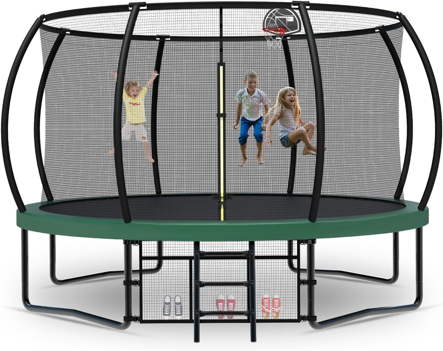 Tatub Large Trampolines Outdoor 10 12 14 15 16FT for Kids and Adults,Outdoor Recreational Pumpkin Trampolines with Curved Poles and Safety Enclosure Net, Basketball Hoop, Ladder