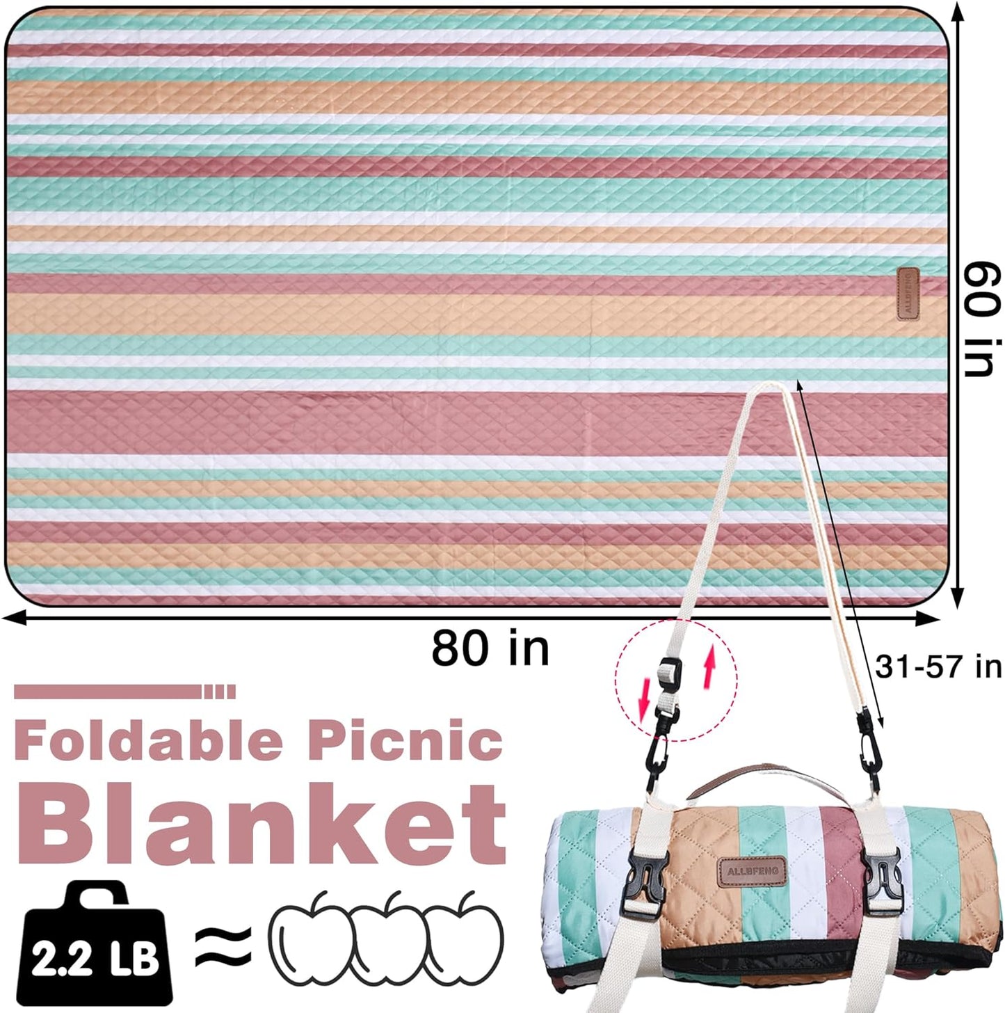 Waterproof Picnic Blanket 80" x 60" in Portable with Carry Strap for Beach Mat or Family Outdoor Camping Party, Park Blanket for Grass Park, Hiking, Travel, Concerts (Orange&Brown, 80" x 60")
