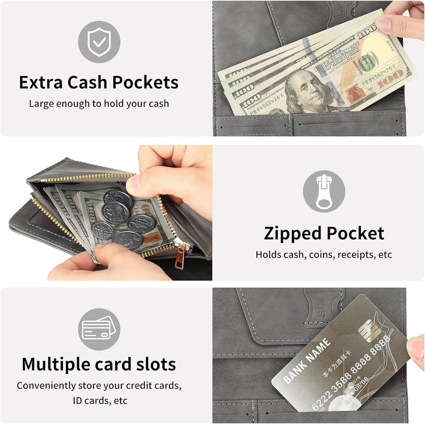 Passport Holder for Travel Rfid Passport Wallet for Women Men with Zipper Pocket Pen Sim Card Holders Slim Travel Accessories