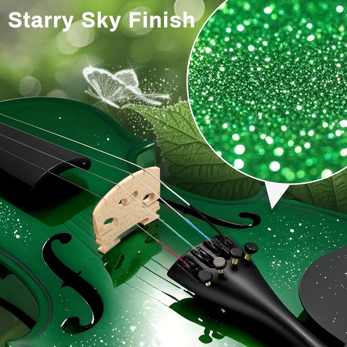 Poseidon Violin for Beginner, Full Size Violin Set for Kids Student with Hard Case, Extra 4/4 Strings Set, Violin Bow, Horse Bridges, Rosin, Shoulder Rest, Clip-on Tuner, Manual - Green Glossy