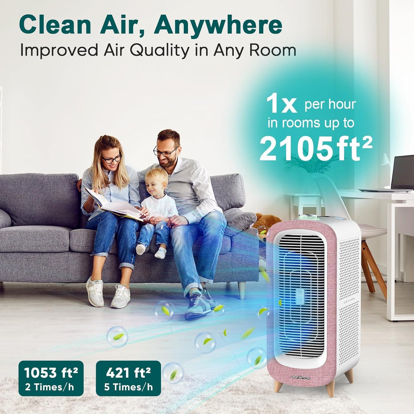 Jafända Large Room Air Purifier for Home up to 2105ft², Quiet Air Cleaner for Bedroom, 4×Ture Activated Carbon Air Filter Removes Pet Dander/Hair/Odor Allergies Dust Smoke Pollen