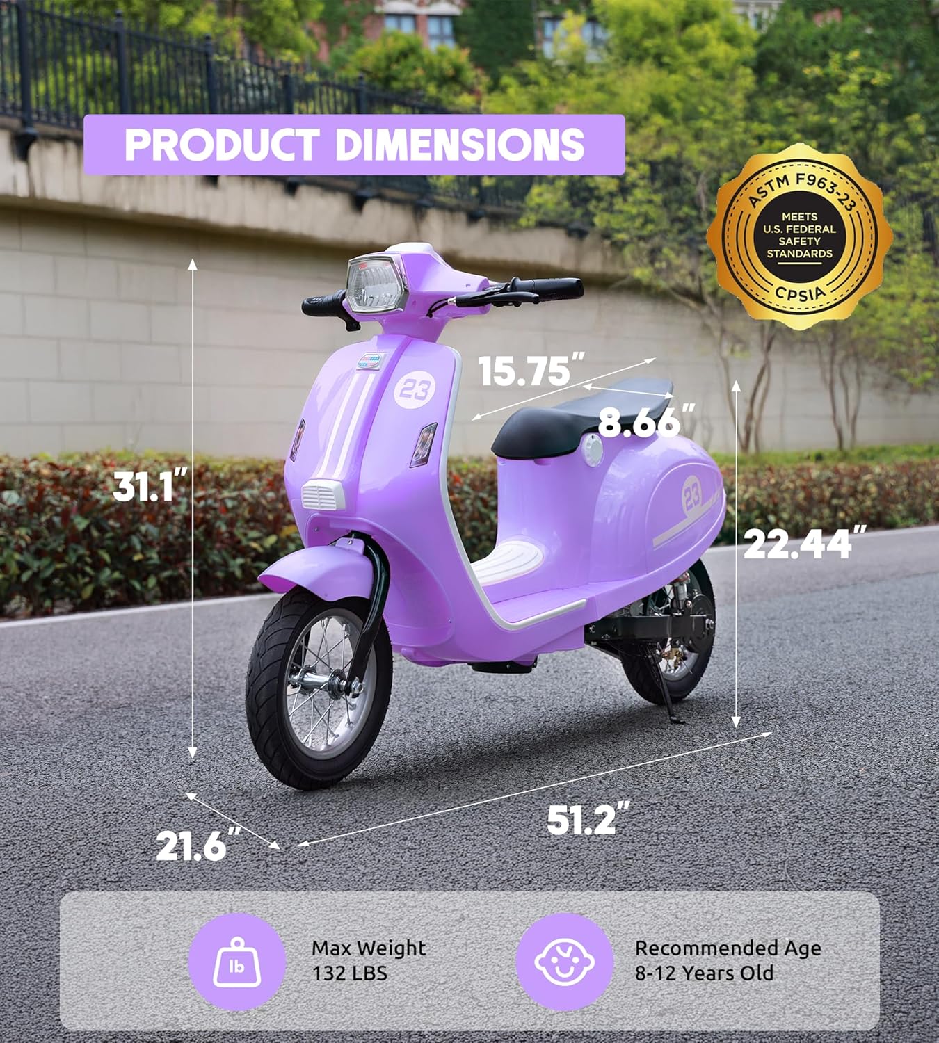 Kids Motorcycle, 2 Wheel Electric Motorcycle for Girls Ages 8-14, 24V Ride on Toys with Music, Story, Headlight, 3 Speed Options, Up to 60min Ride Time, for Riders up to 143 lbs, Easy Assemble, Purple