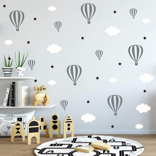 Hot Air Balloons Clouds and Stars Nursery Decor DIY Wall Stickers Bedroom Self Adhesive JW577 (Color 1)