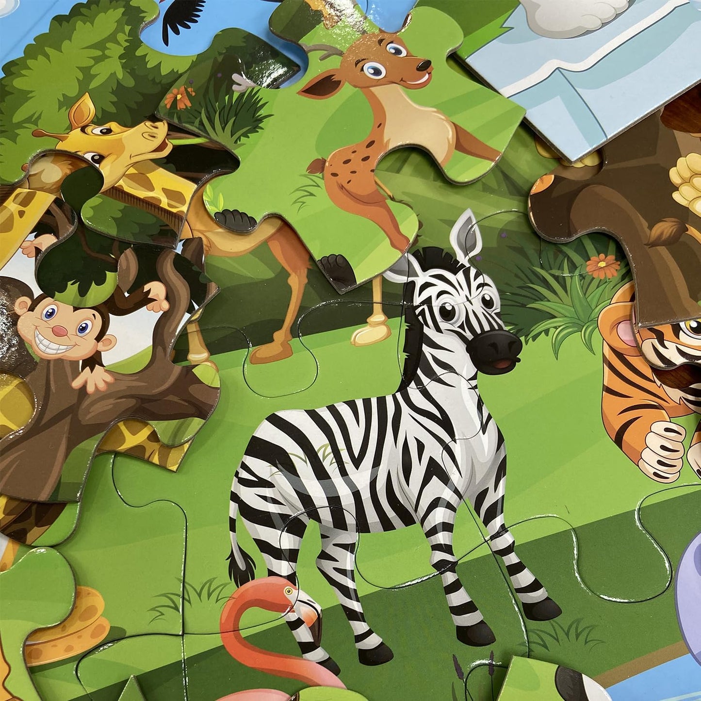 Jumbo Floor Puzzle for Kids, Large Jigsaw Puzzles 35 Piece for Kids Ages 3-5,Preschool Learning & Education Toys, Gifts for 4-8 Year Old Boys and Girls (Grassland Animal)