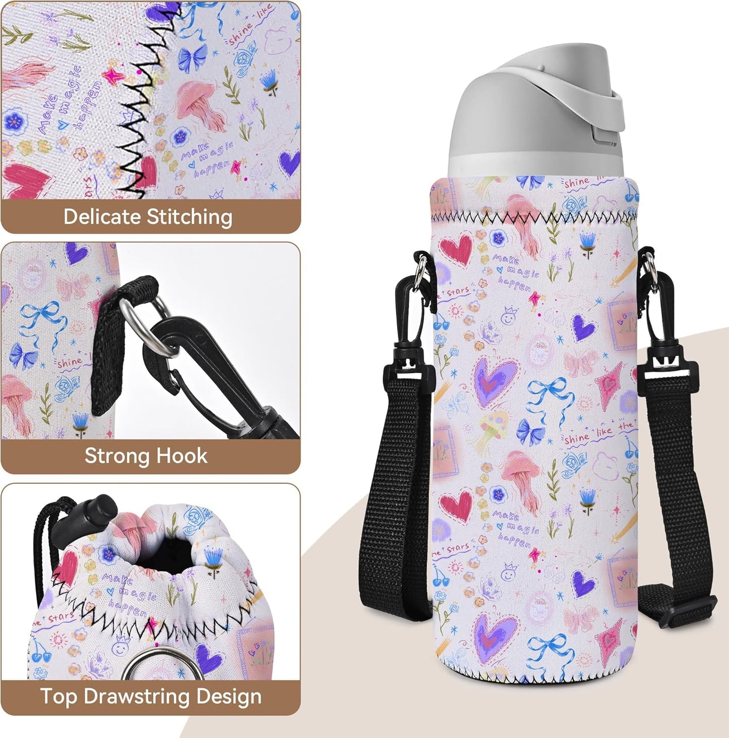 AUPET Water Bottle Sling Bag Carrier Crossbody Sleeve,Insulated Neoprene Bottle Case Holder Pouch Cover 500ML/17oz with Shoulder Strap for Walking Women Men