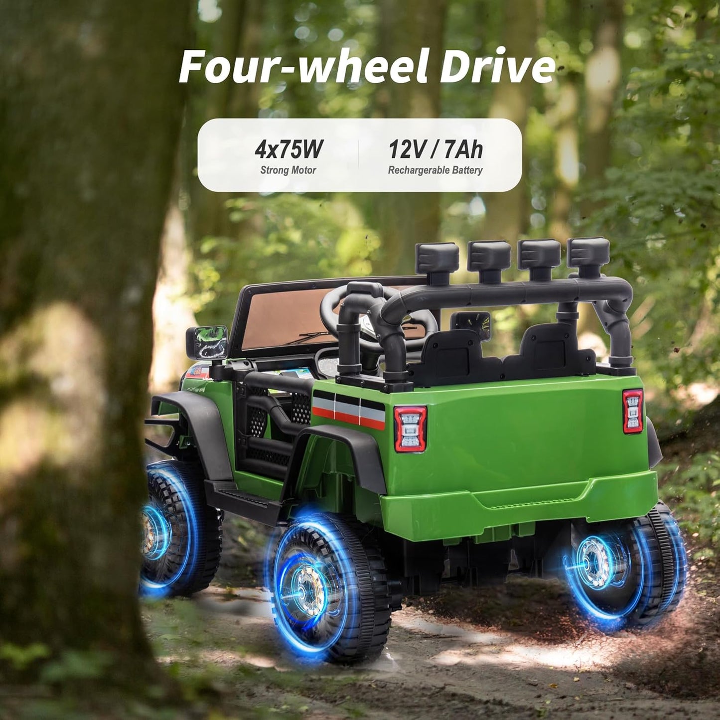 4WD Kids Ride on Car Truck, 12V 7Ah Kids Electric Vehicles Car Ride on Toy w/Remote Control - Army Green