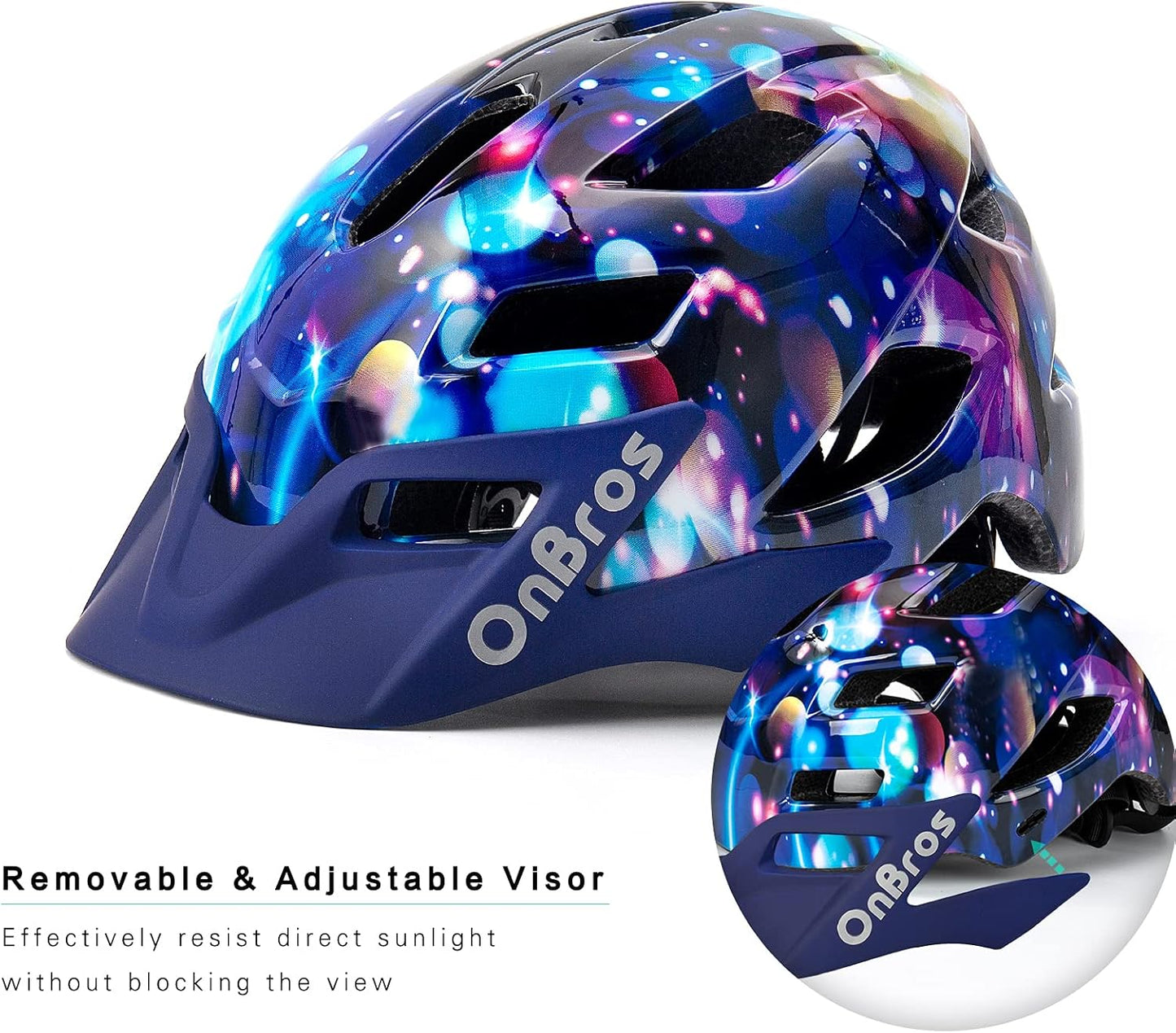 OnBros Kids Bike Helmet - Bike Helmets for 5-14 Boys or Girls with Visor, Children Bicycle Helmet for Skateboard Mountain Scooter Road Cycling, Lightweight and Adjustable 50-57CM