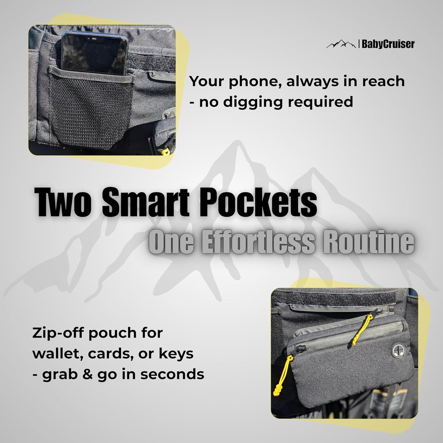 Stroller Caddy Double Stroller Organizer with Cup Holder Phone Pocket Changing Mat Straps Mounted 2 x Stroller Water Bottle Holder