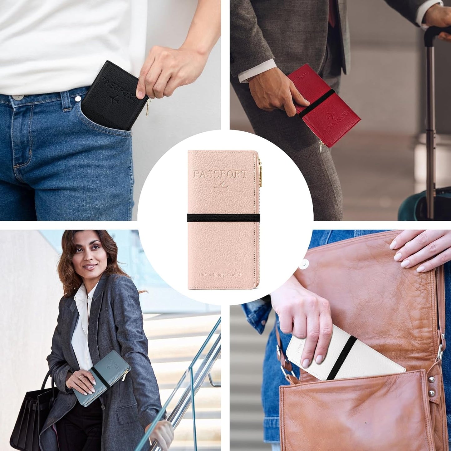 Travel Passport Wallet, RFID Blocking Passport Holder with Zipper, Passport Cover for Women Men, PU Leather Travel Document Organizer with Card Slots, Gift for Family Friends, Brown