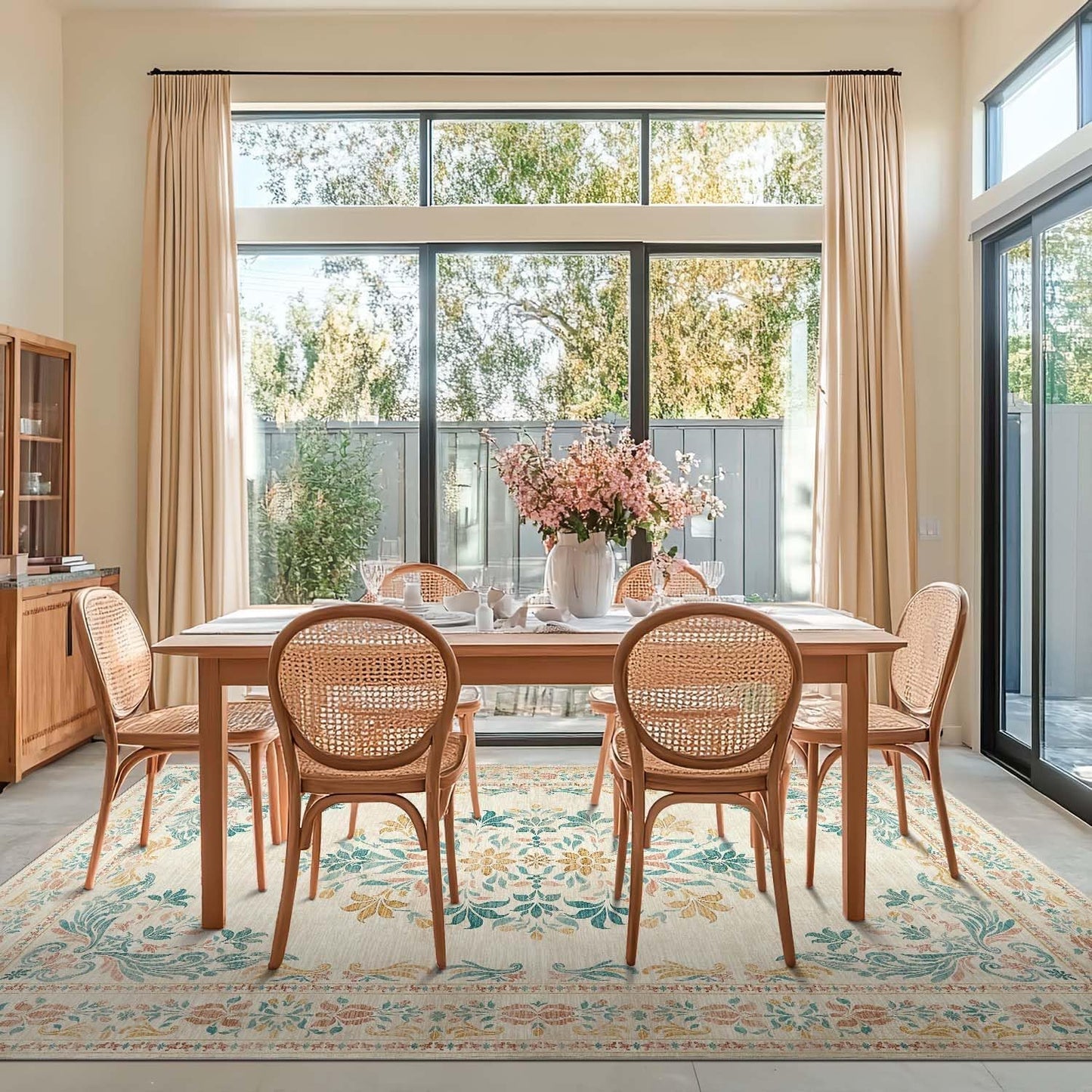 jinchan Vintage Floral 6x9 Area Rugs for Living Room - Machine Washable Distressed Design Soft Throw Rug Ultra-Thin Non-Slip Large Carpet for Bedroom Nursery Dining Room Home Office (6x9ft,Apricot)