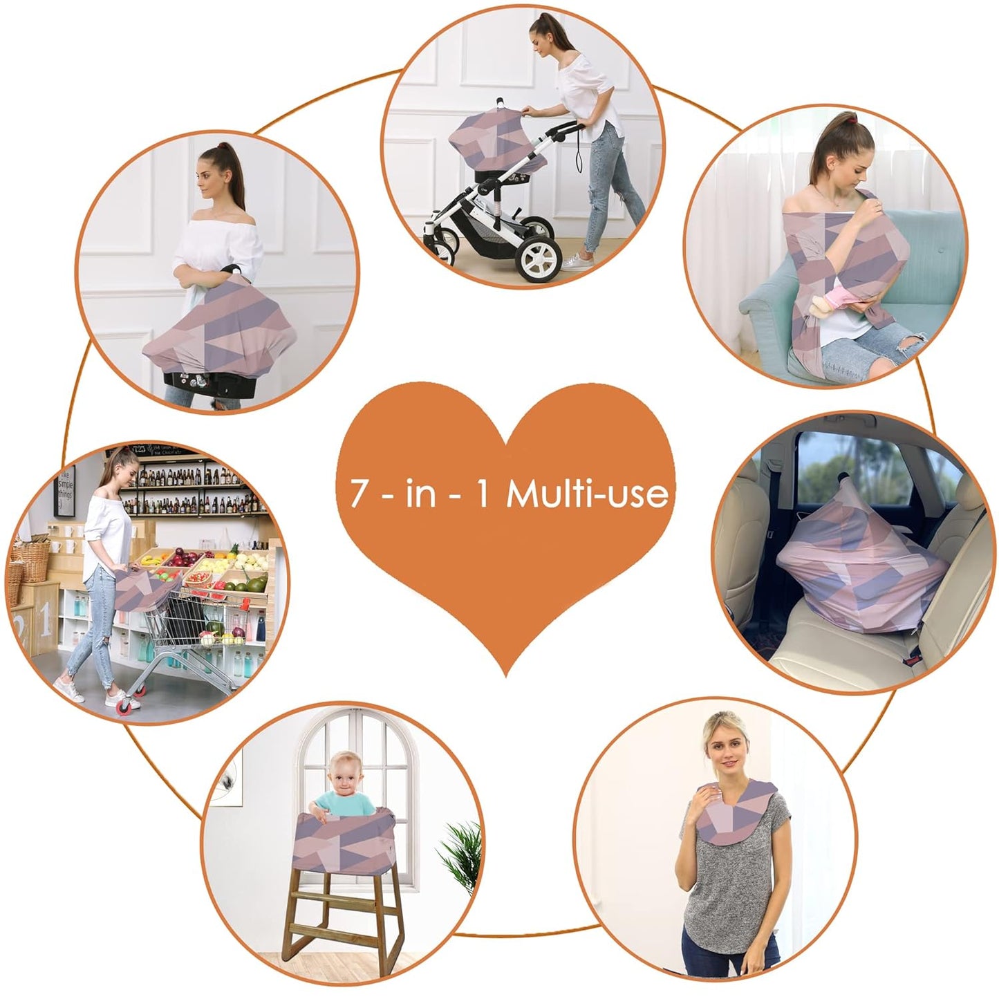 Carseat Cover Boy and Girls - Multi-use Nursing Car Seat Canopy Cover for Breastfeeding, Infant Stroller Cover, High Chair Cover (Baby Pink)