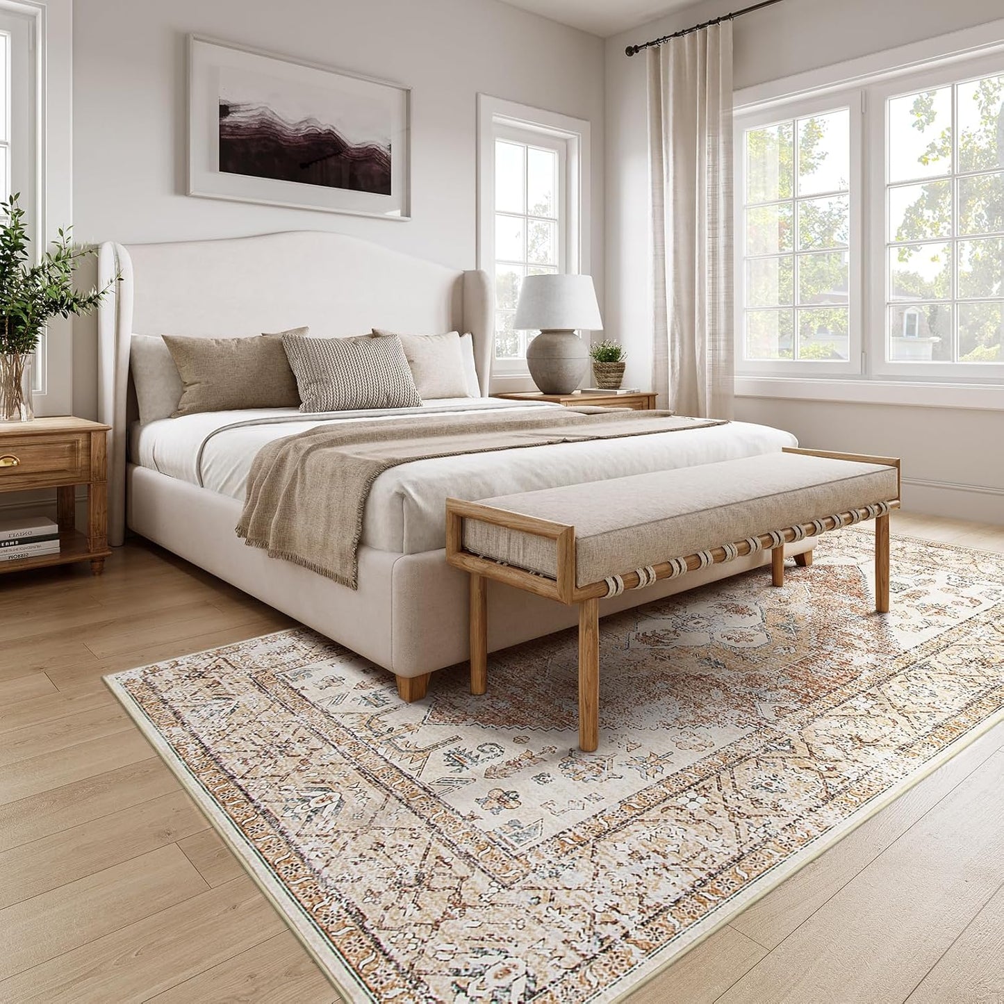 Lahome 5x7 Boho Machine Washable Area Rug (Non-Slip Lightweight Low-Pile)(Oriental Distressed Print for Living,Bedroom,Office)