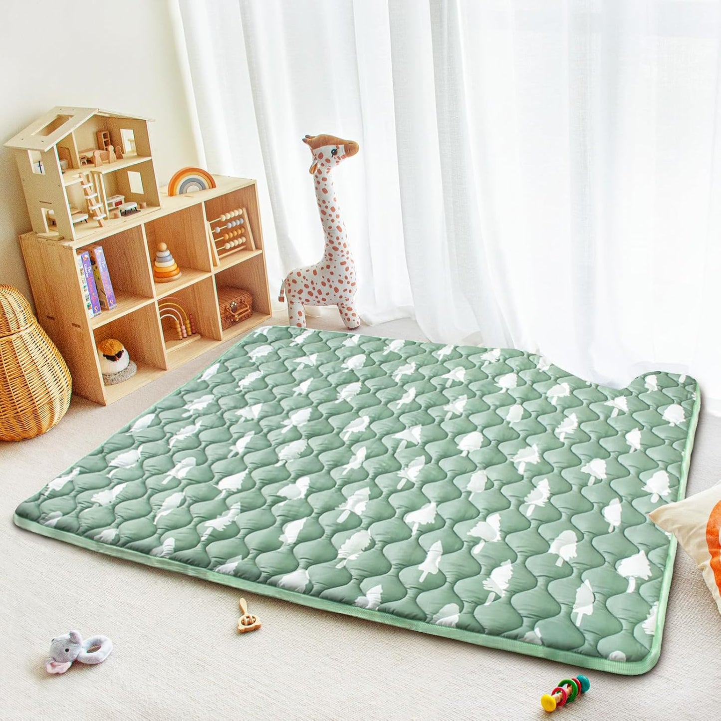 Baby Play Mats for Floor, 71”x59” Upgraded Thickness & Larger Super Soft Playmat for Babies and Toddlers, Foldable Washable, Upgrade Anti-Slip Crawling Mat for Playpen(Trees)
