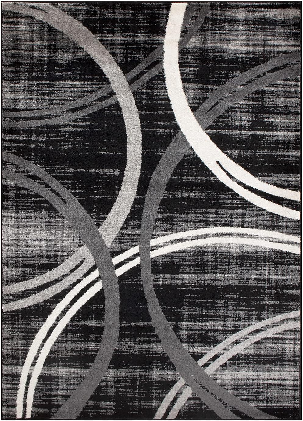 Rugshop Modern Wavy Circles Design Area Rug 6'6" x 9' Black