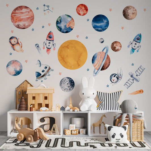 Solar System Wall Decals for Kids - Planets and Space Themed Wall Stickers by Lipastick - Peel and Stick Vinyl Decals for Boys and Girls Bedroom, Nursery, Playroom - Wall Stickers for Girls Room