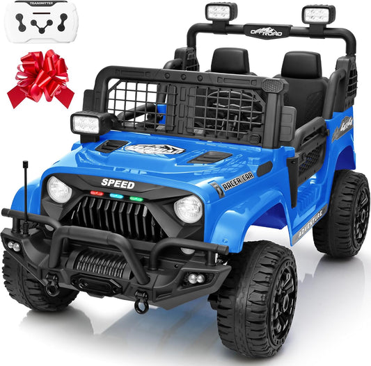2 Seater Ride On Car Truck with Remote Control XL, Kids 24V Battery Powered Electric Vihicle w/21 in Seat, 3 Speeds, 2WD/4WD Switichable, Shock Absorbers,Bluetooth, Flower, Gift Choice