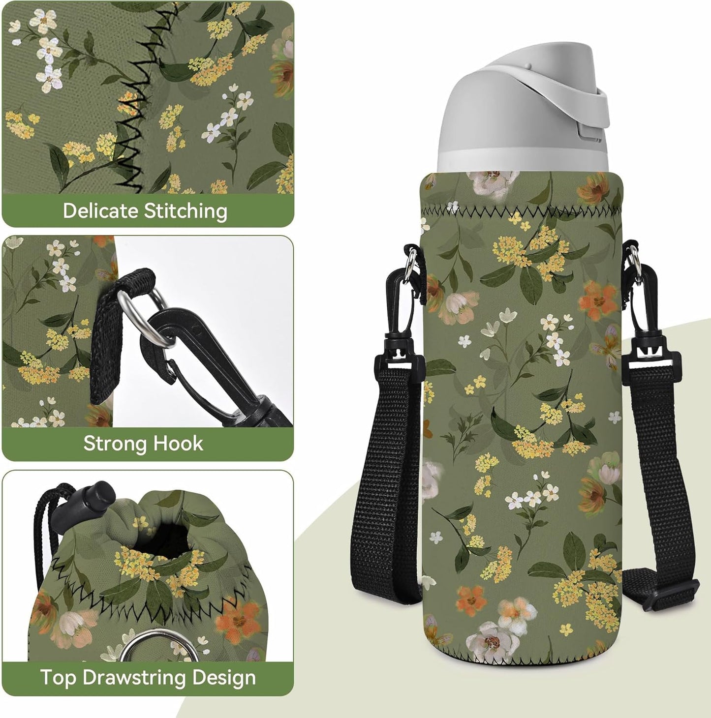 Neoprene Water Bottle Carrier Bag with Adjustable Shoulder Strap for Men Women Walking Hiking,Portable Insulated Holder Case for Stainless Steel/Glass/Plastic Bottles