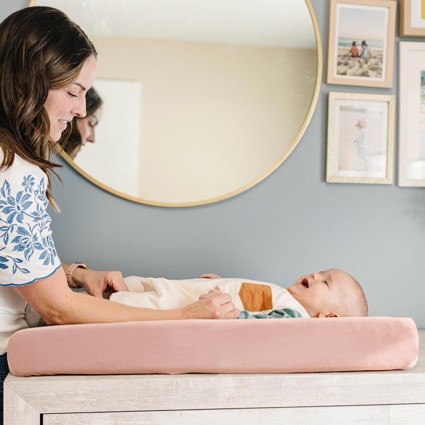 Konssy 2 Pack Stretchy Changing Pad Covers for Girl, Boy, Silky Soft Changing Table Cover, Breathable Baby Nursery Diaper Chang Pad Sheets (Pink Spring,Pink)