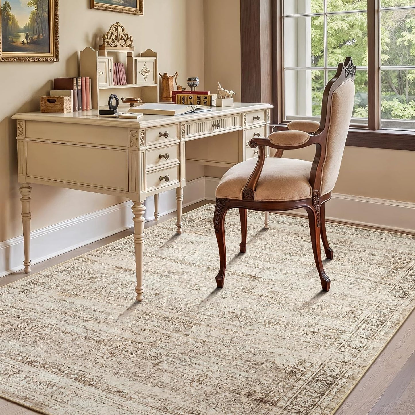Lofus 5x7 Area Rug for Living Room,Beige Washable Area Rugs with Non-Slip Backing,Soft Neutral Carpets for Bedroom Dining Room Home Office Indoor Nursery