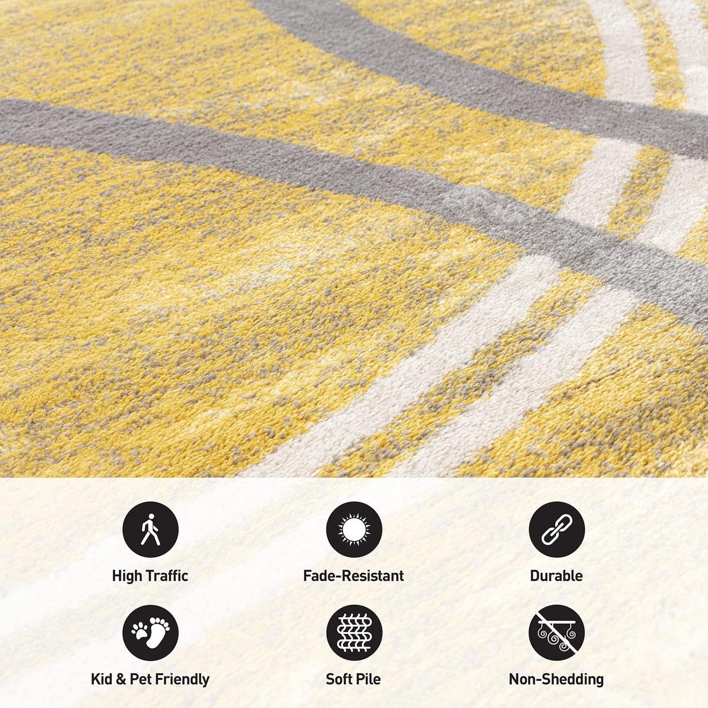 Rugshop Modern Wavy Circles Design Runner Rug 2' x 10' Yellow