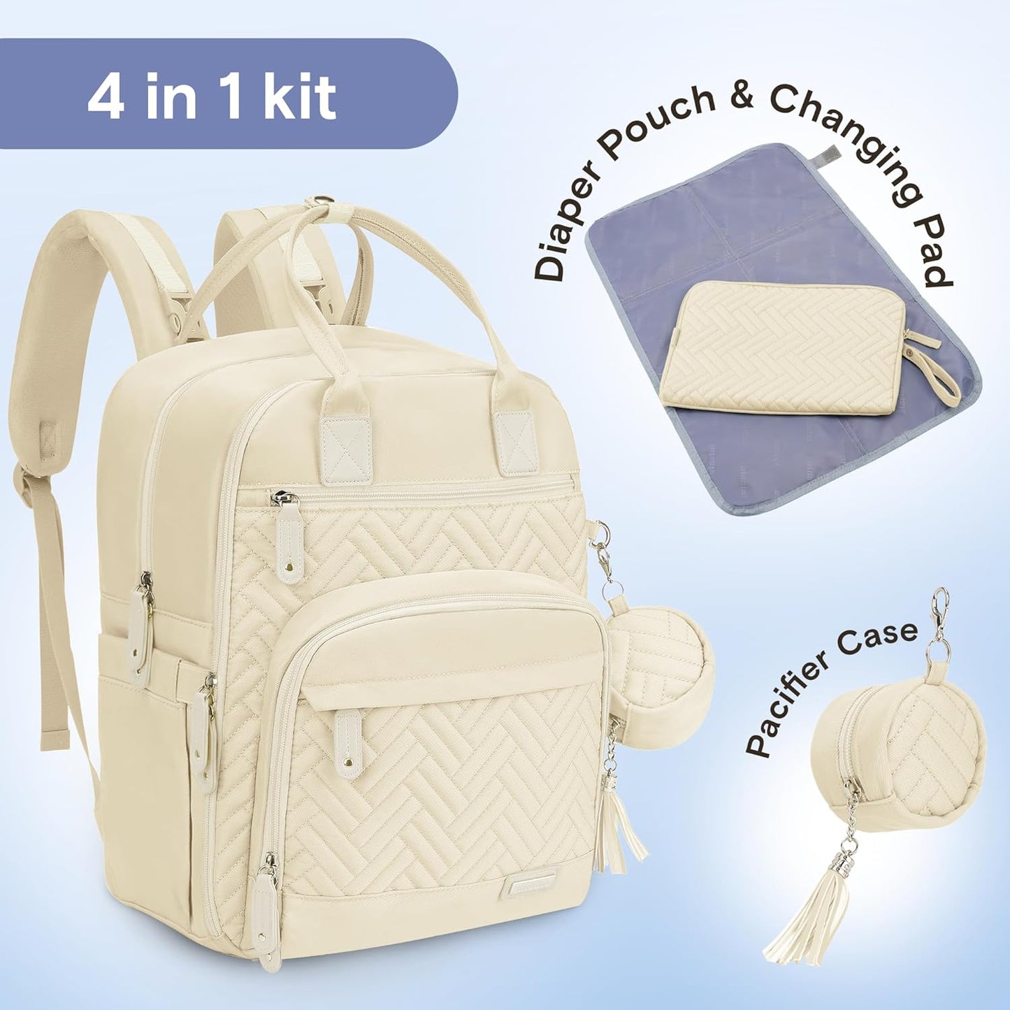 iniuniu Diaper Bag Backpack, 4 in 1 kit Large Unisex Baby Bags for Boys Girls, Waterproof Travel Back Pack with Diaper Pouch