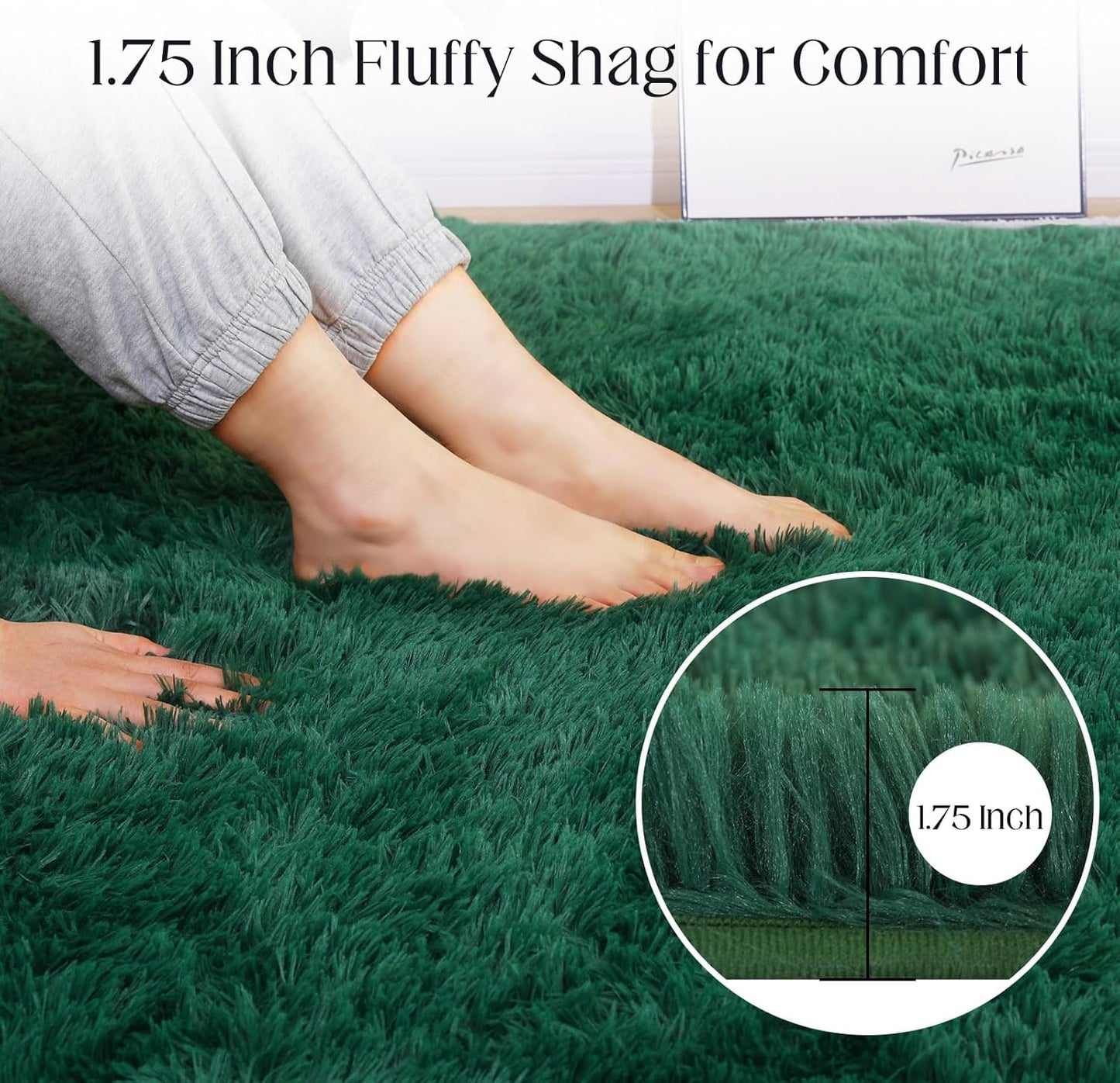 Ultra Soft Area Rug, Fluffy 5x7 Green Rugs for Living Room, Plush Area Rugs for Bedroom, Non-Slip Indoor Carpet for Nursery, Study Room, Kids Room, Room Decor