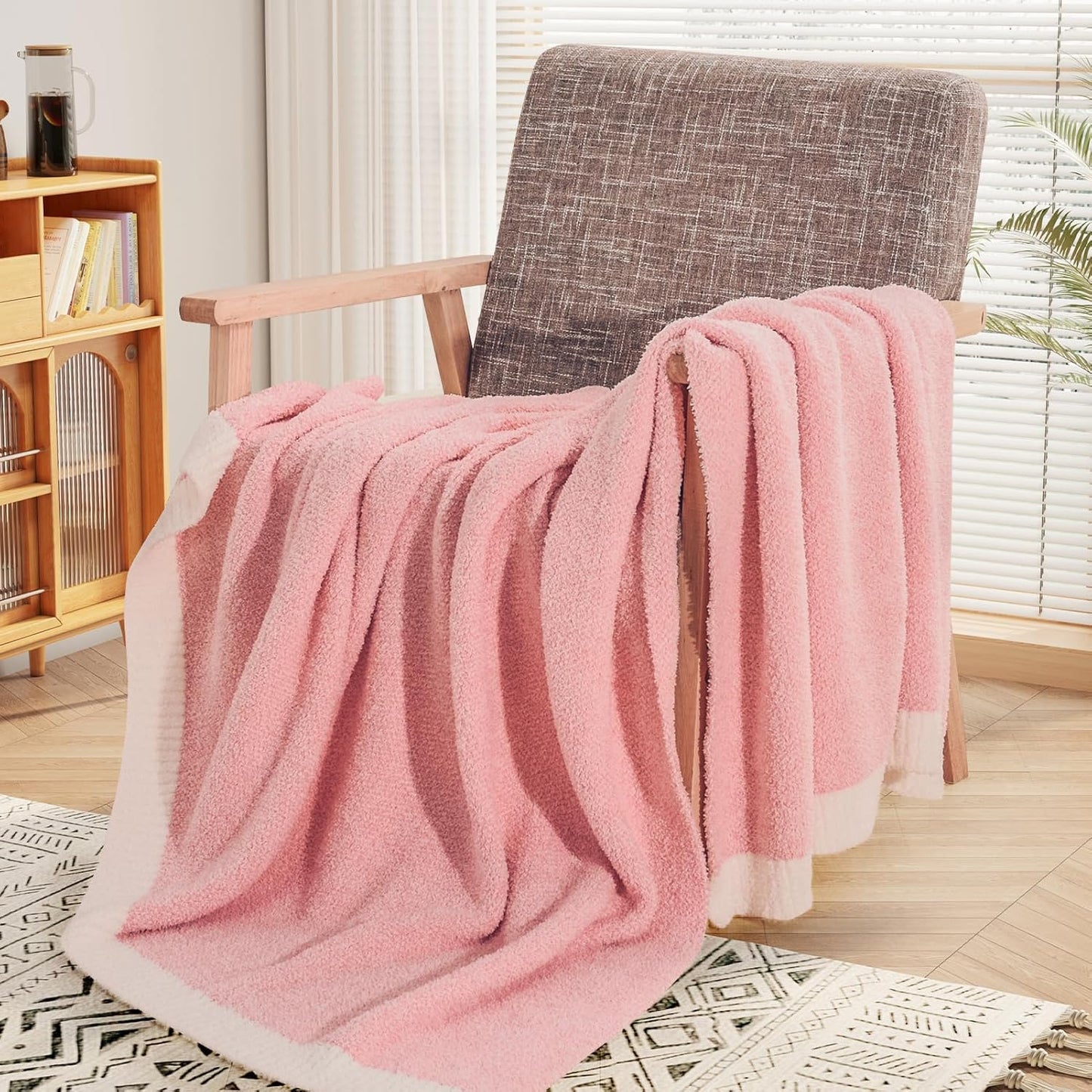 NEXHOME PRO Soft Blankets Pink, Cozy Throw Blanket for Couch, Warm Reversible Knit Blanket for Women, Fuzzy Lightweight Throws for Sofa, Bed, Picnic, Heather Hot Pink, 50 x 60 inches