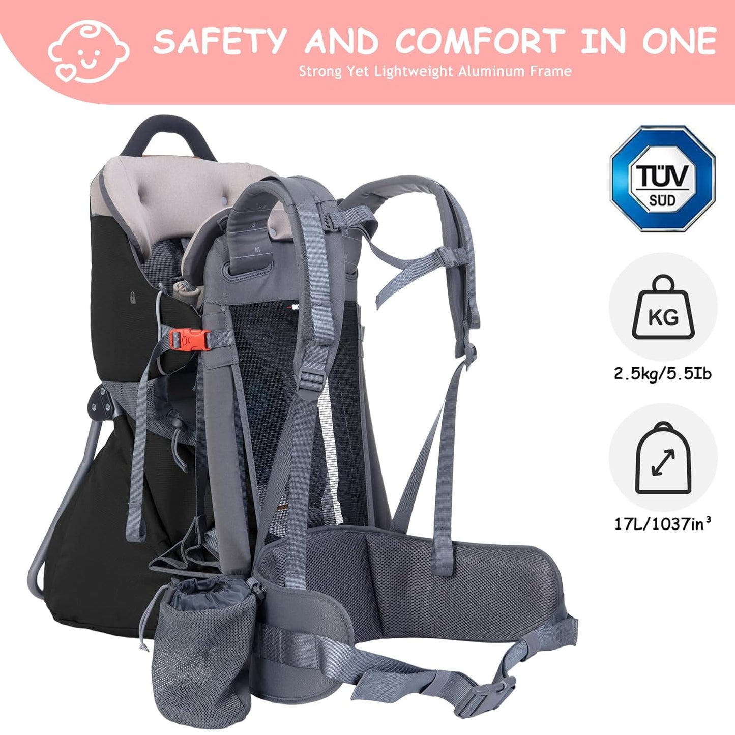 Wipha Baby Backpack Carrier, Toddler Carrier with Canopy, Adjustable and Safe Hiking Backpack for Baby(Creeper III-Black)